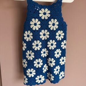 Zara Blue and White Floral Crochet Dress